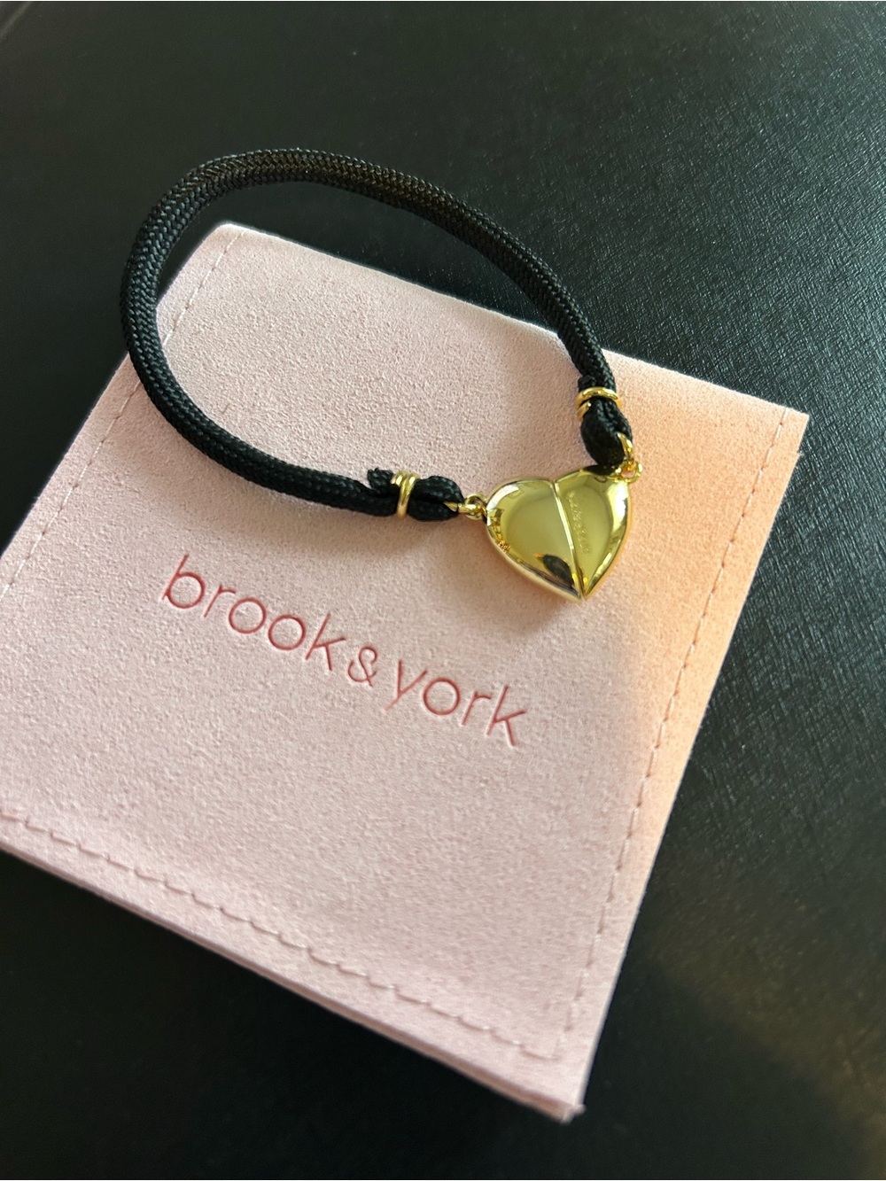 brook & york Gold Heart Cord Bracelet in Black